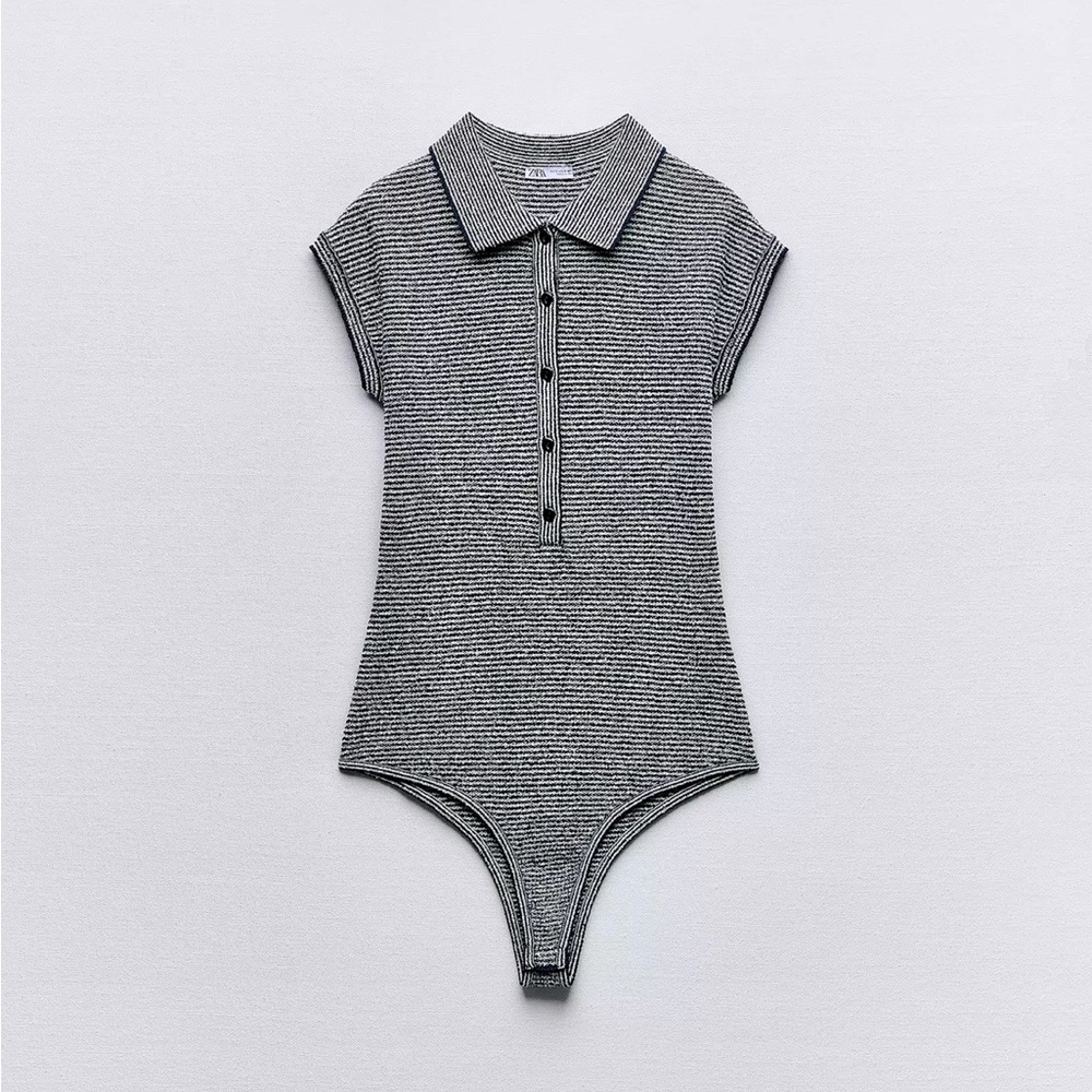 ZARA Knit Bodysuit Size Medium Blue/White Stripe
